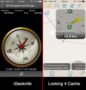 iGeoknife vs Looking 4 Cache Compass Comparo