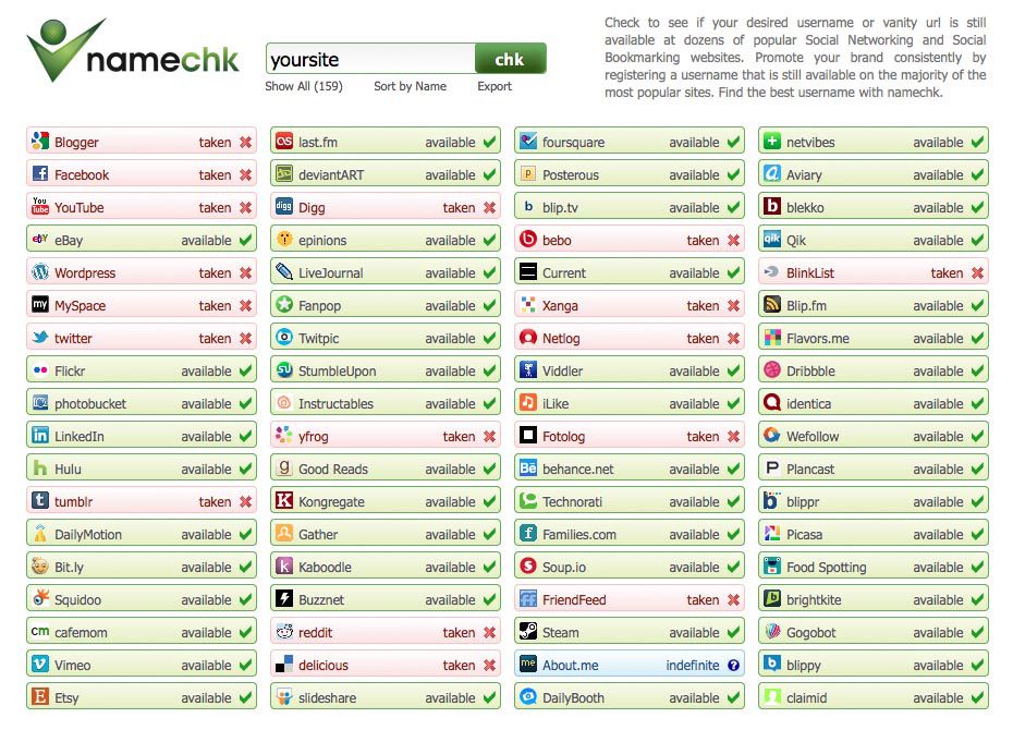 Usernames for social media