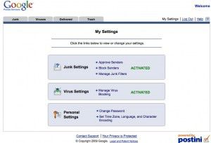 Postini Settings Window